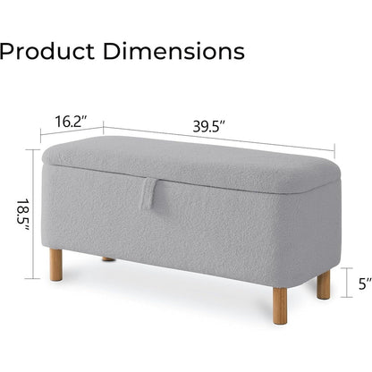 Banc ottoman de rangement en sherpa blanc cassé, repose-pieds, pour salon, chambre à coucher, pieds en bois