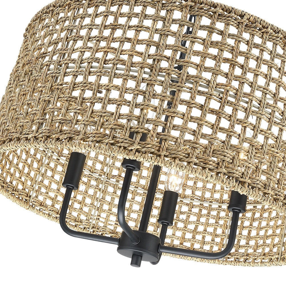 Lustre tambour bohème tissé à la main à 4 lumières - Paille - 20 po de largeur