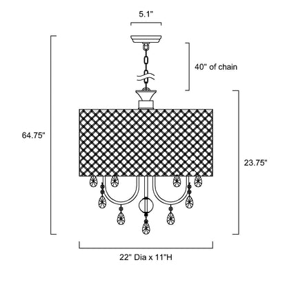Lustre tambour rond à perles avec cristaux suspendus
