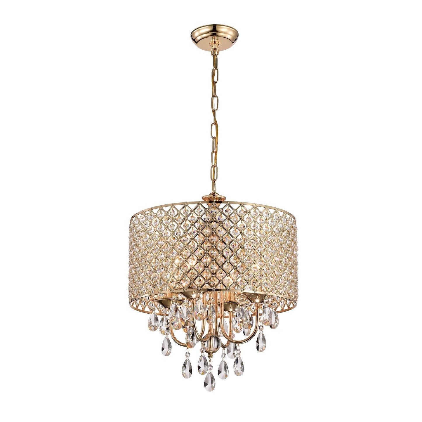 Lustre tambour rond à perles avec cristaux suspendus