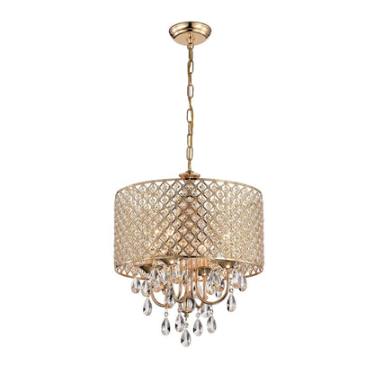 Lustre tambour rond à perles avec cristaux suspendus