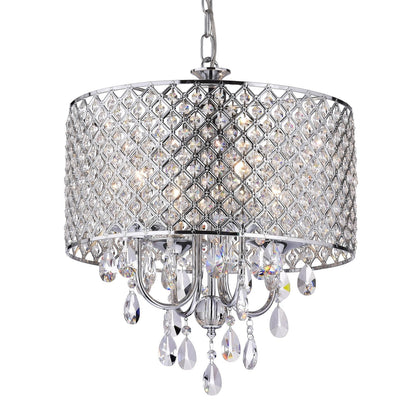 Lustre tambour rond à perles avec cristaux suspendus