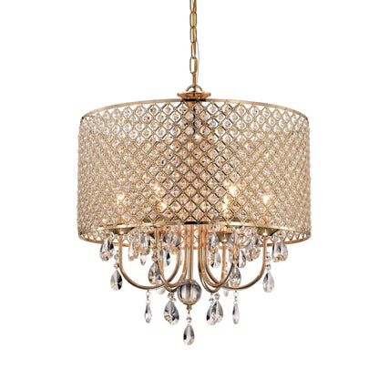 Lustre tambour rond à perles avec cristaux suspendus