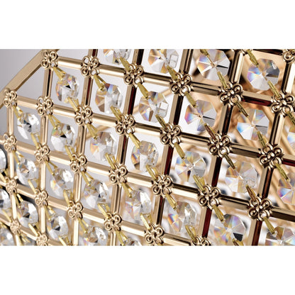 Lustre tambour rond à perles avec cristaux suspendus