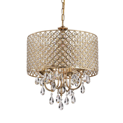 Lustre tambour rond à perles avec cristaux suspendus