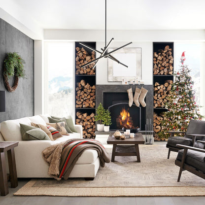 Lustre LED moderne en aluminium noir/doré, plafonnier linéaire Spoutnik pour salon/salle à manger/cuisine