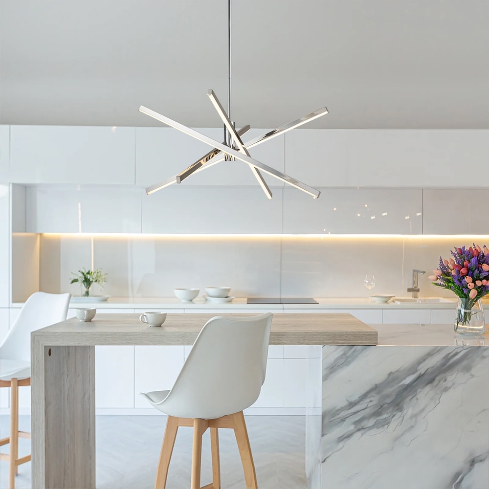 Lustre LED moderne en aluminium noir/doré, plafonnier linéaire Spoutnik pour salon/salle à manger/cuisine