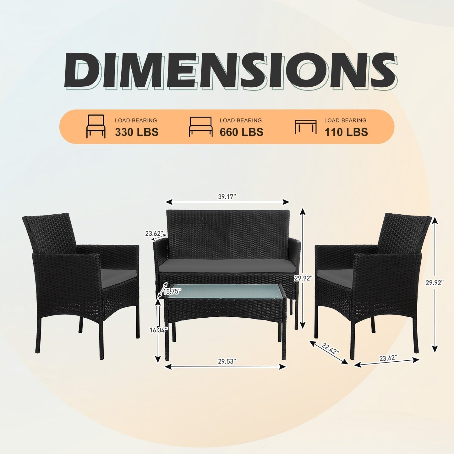 Ensemble de 4 meubles de jardin en osier, sectionnel et en rotin avec coussins