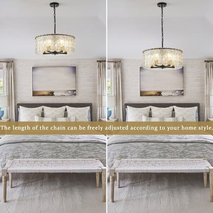 Lustre tambour rond moderne à 5 lumières, lustre semi-encastré classique, suspension pour îlot de cuisine et salle à manger