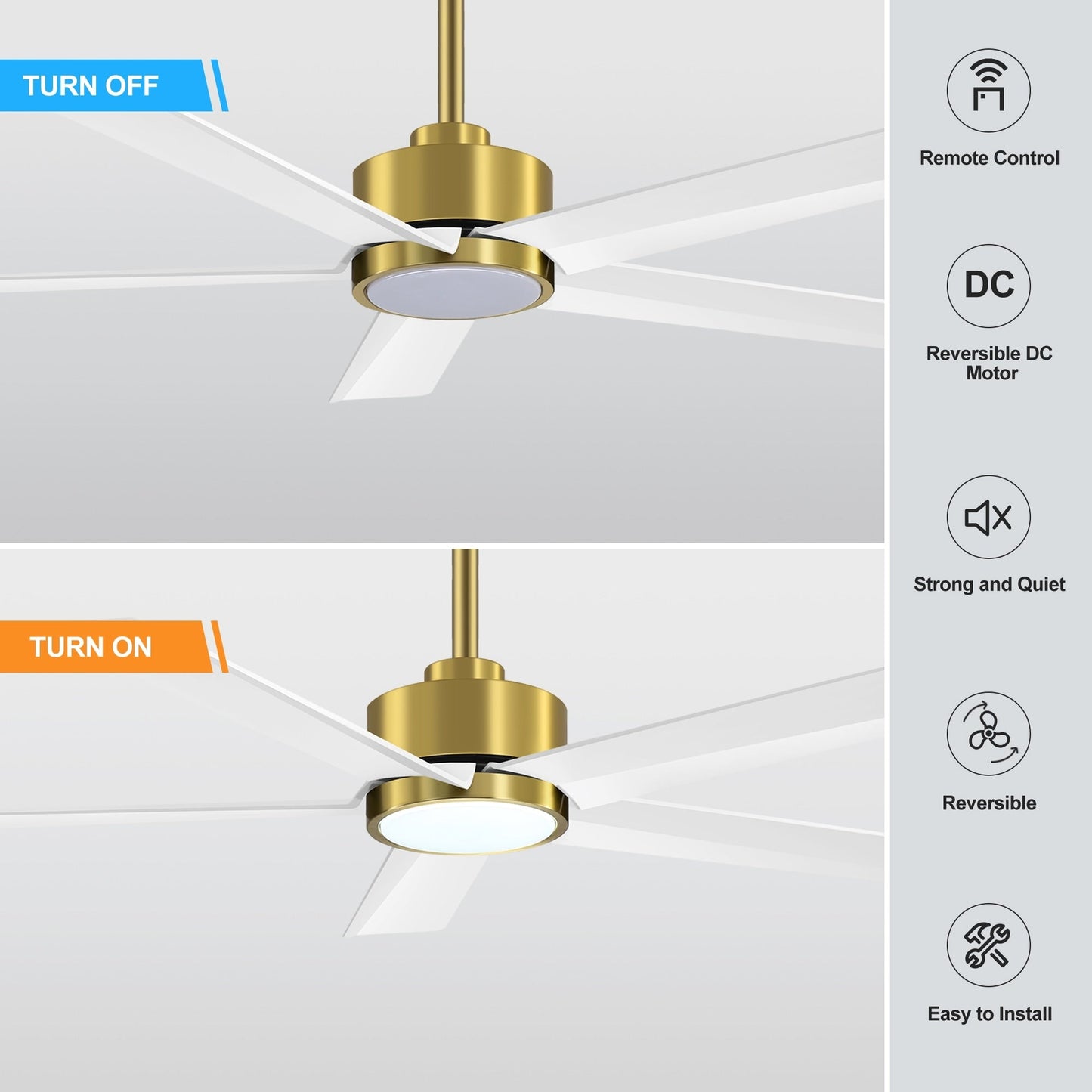 Ventilateur de plafond LED Breezary 65/52/42 à 5 pales avec kit d'éclairage et télécommande