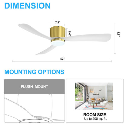 Ventilateur de plafond encastré à DEL noir/blanc de 52 pouces avec télécommande (3 pales)