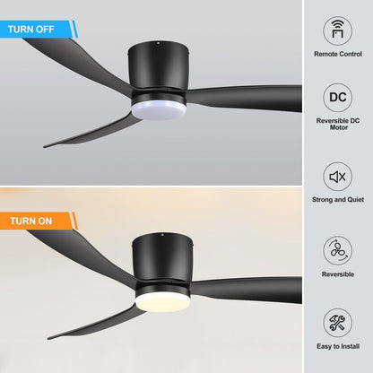Ventilateur de plafond encastré à DEL noir/blanc de 52 pouces avec télécommande (3 pales)