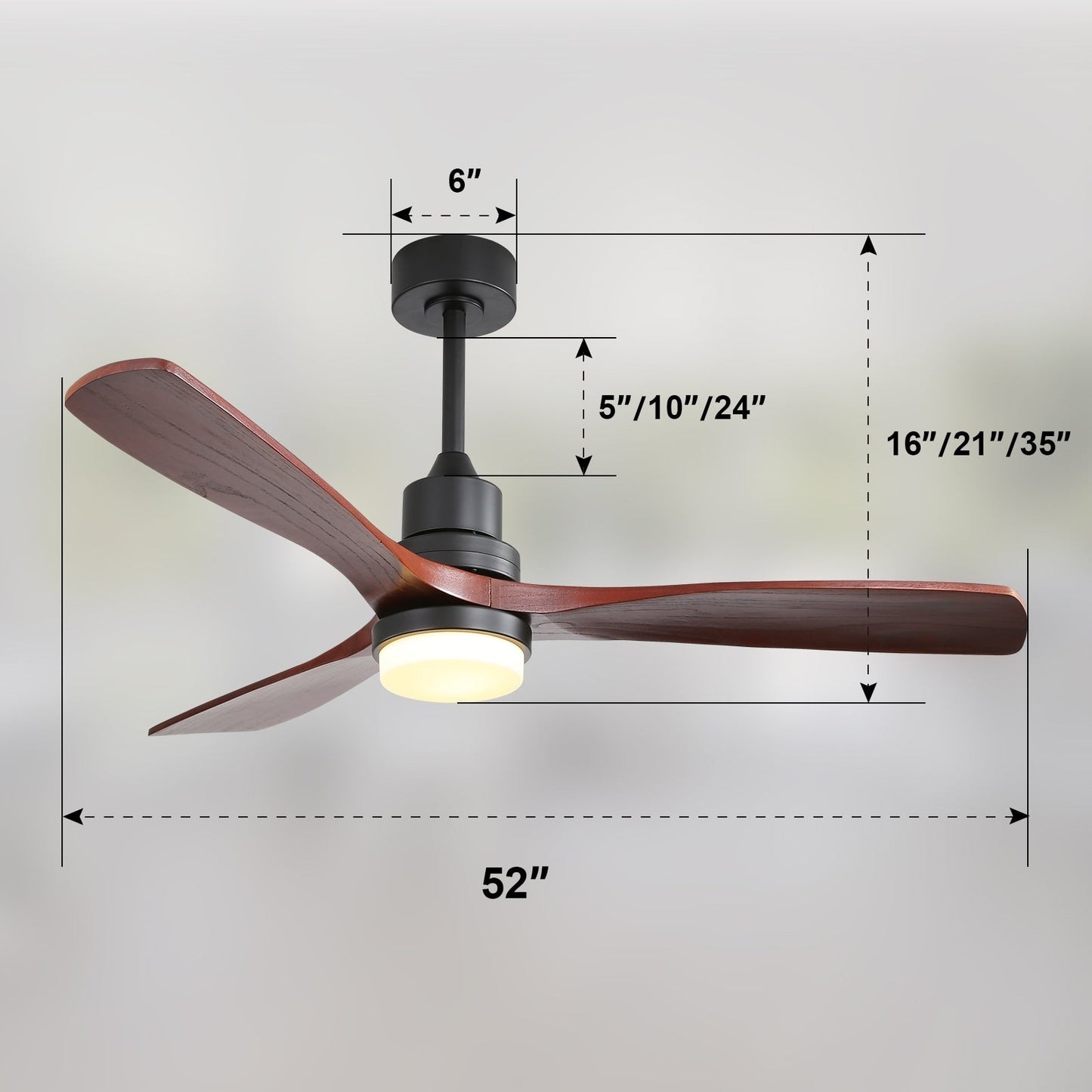 Ventilateur de plafond d'intérieur Sofucor 52 en bois avec éclairage intégré et télécommande (en option).