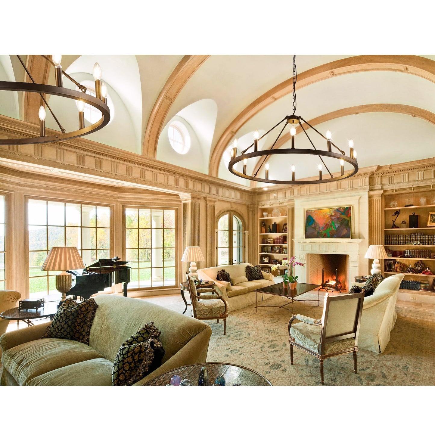 Lustre rond à 24 lumières en forme de roue de chariot de 54 pouces