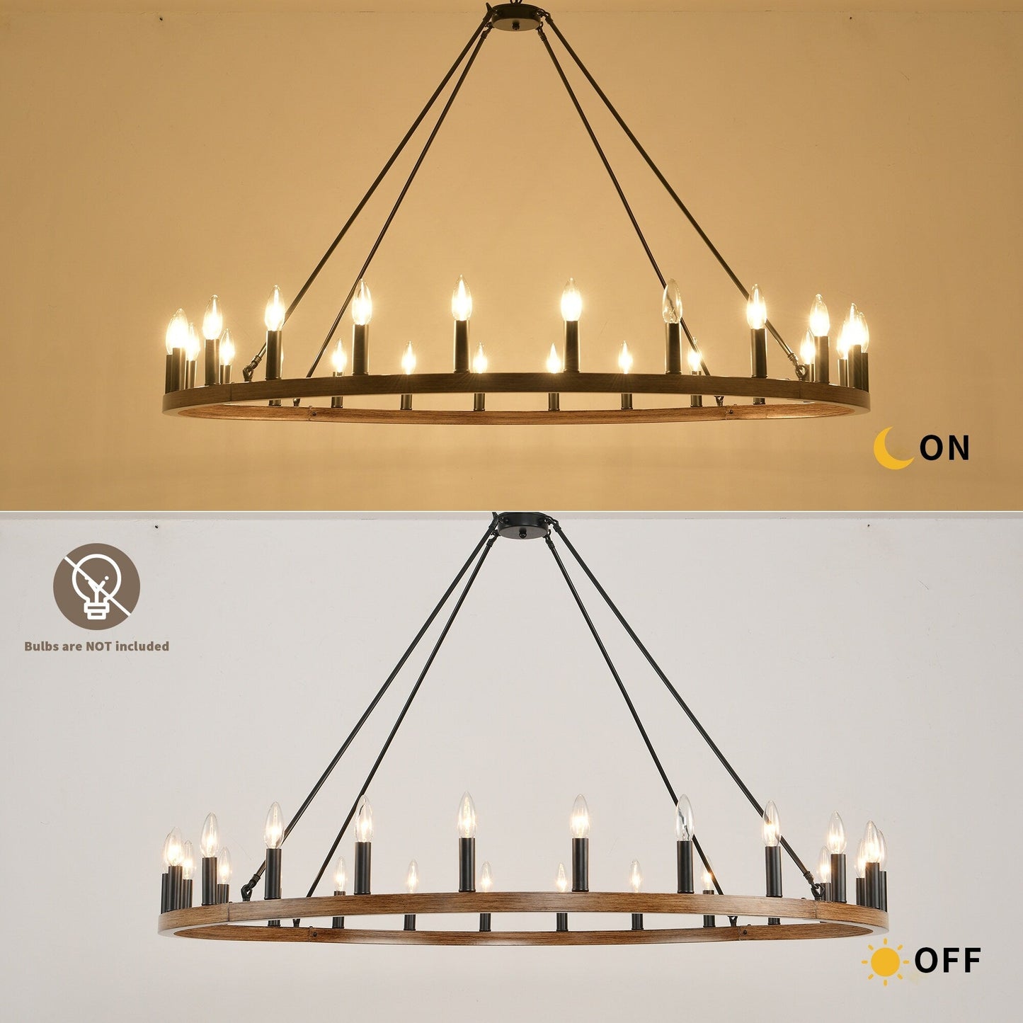 Lustre rond à 24 lumières en forme de roue de chariot de 54 pouces