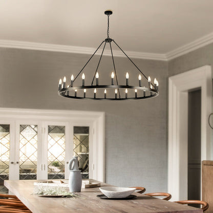 Lustre rond à 24 lumières en forme de roue de chariot de 54 pouces