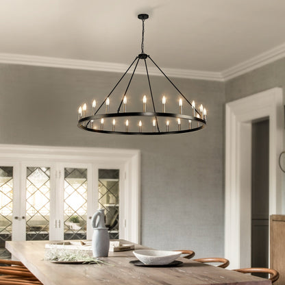 Lustre rond à 24 lumières en forme de roue de chariot de 54 pouces