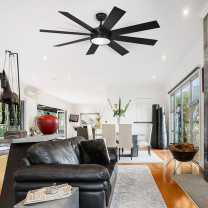 Ventilateur de plafond Moasis noir mat 60 pouces à 8 pales avec lumière LED et télécommande - 60