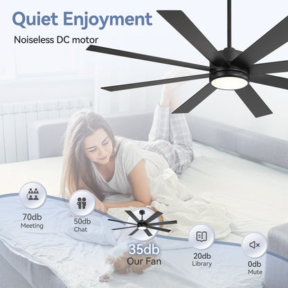 Ventilateur de plafond LED noir à 8 pales de 65 pouces avec éclairage et télécommande