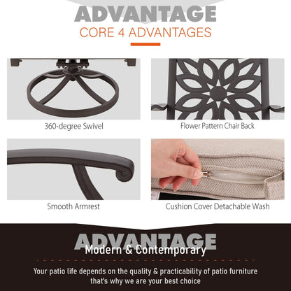 Ensemble de salle à manger/terrasse MAISON ARTS en aluminium moulé avec table ronde et 6 chaises de terrasse en aluminium moulé