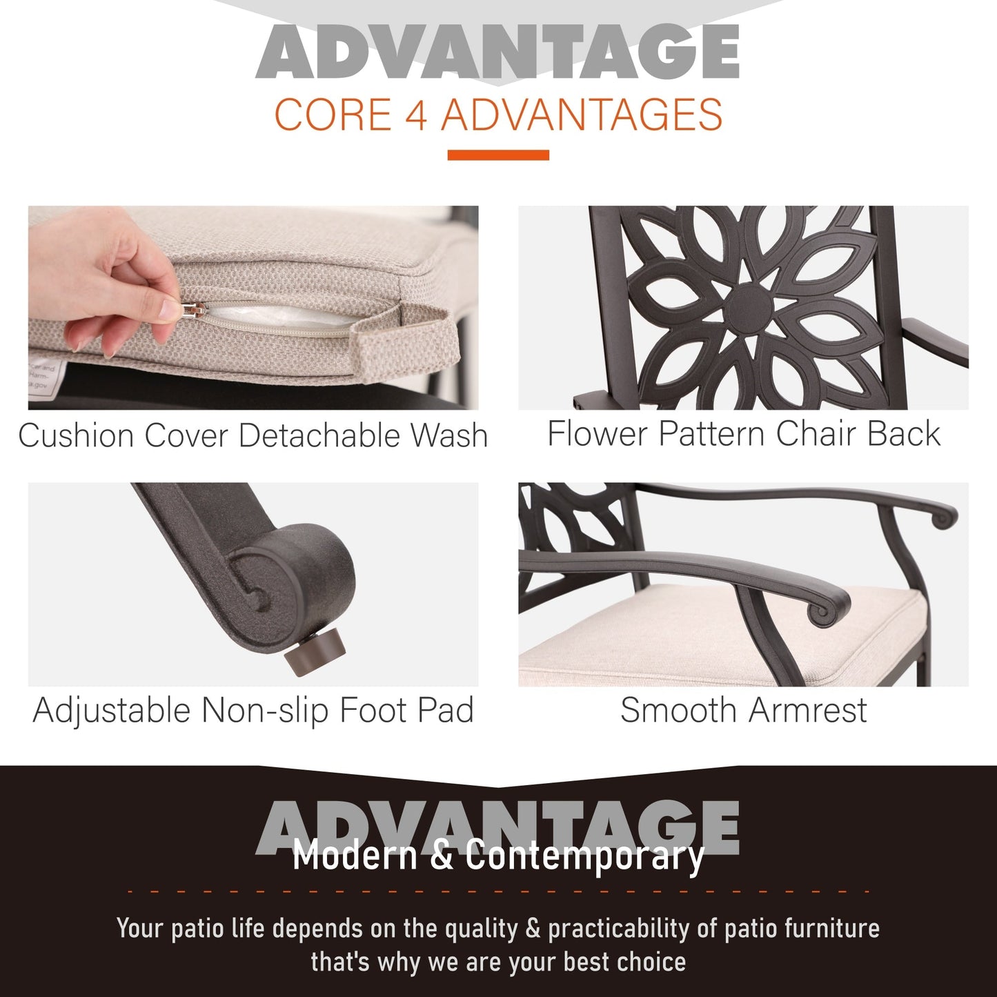 Ensemble de salle à manger/terrasse MAISON ARTS en aluminium moulé avec table ronde et 6 chaises de terrasse en aluminium moulé