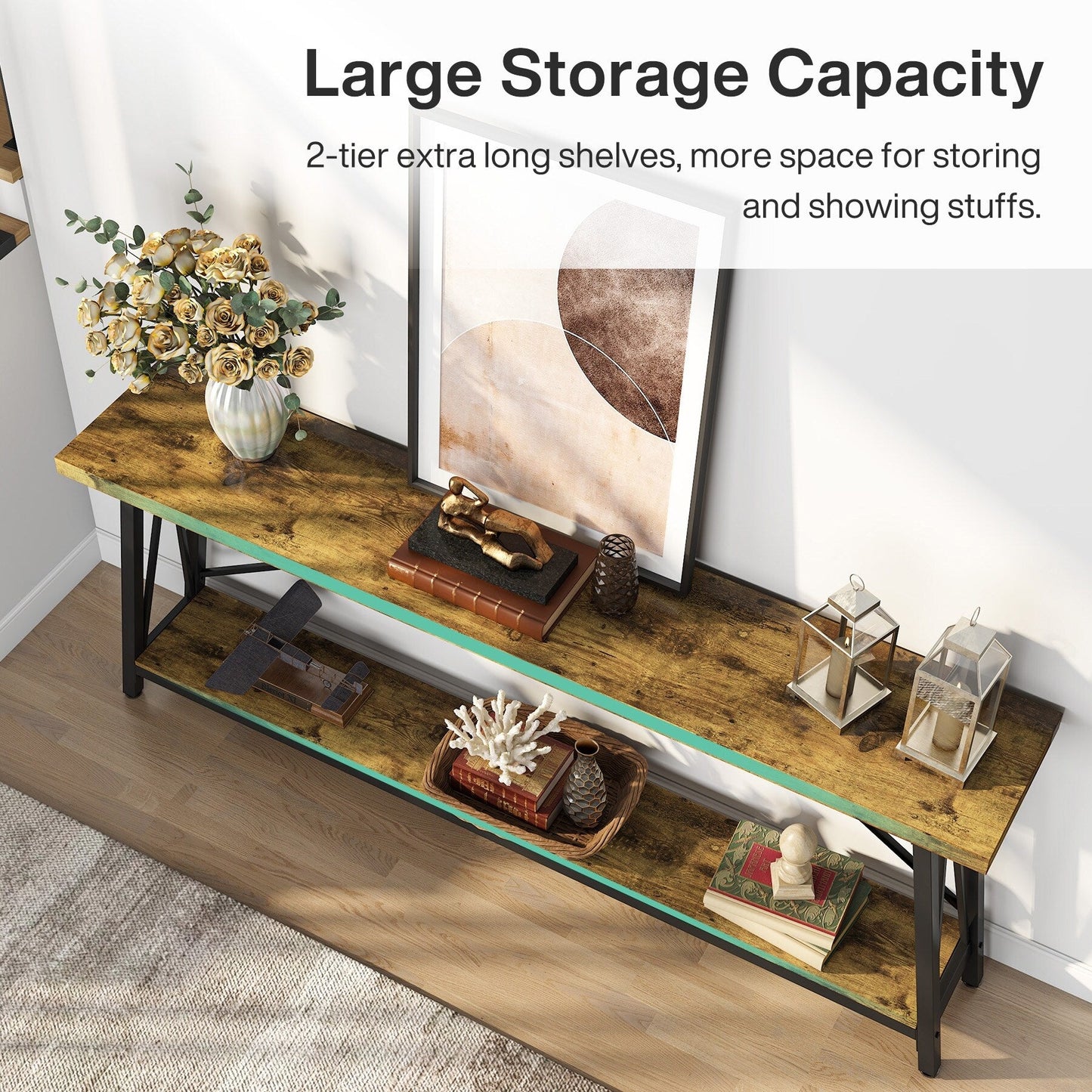 Table console d'entrée de style industriel extra-longue de 70,9 pouces