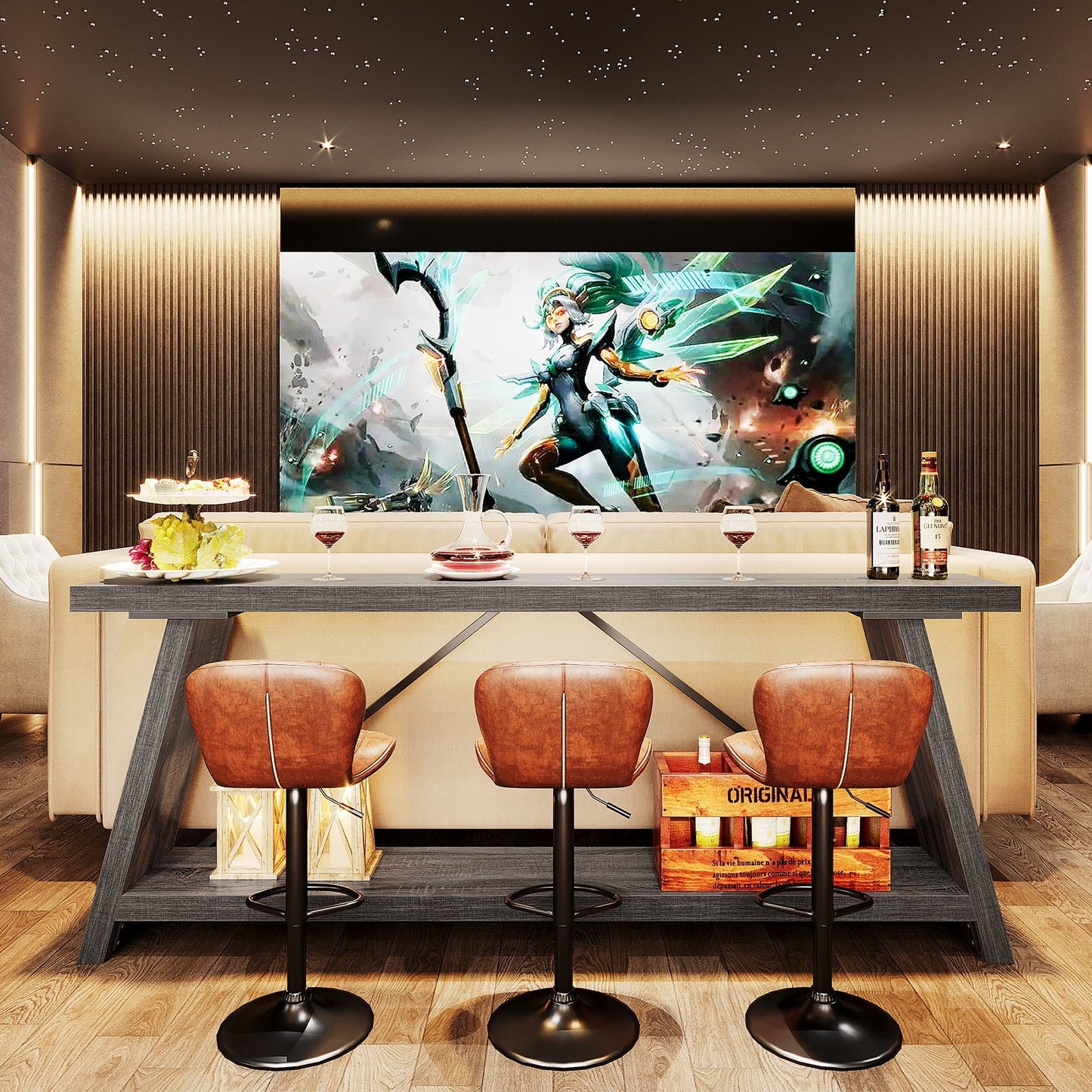 Console de canapé en bois rustique de 70,9 pouces de long avec étagère de rangement