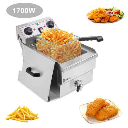 Friteuse à cuve unique en acier inoxydable de 8,5 QT, 1 700 W max., avec robinet et grande poignée
