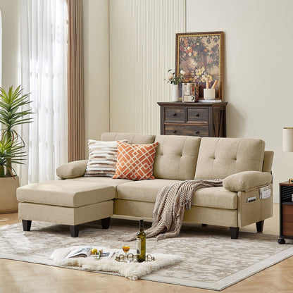 Canapé sectionnel en L 86,22 pouces avec poches de rangement latérales