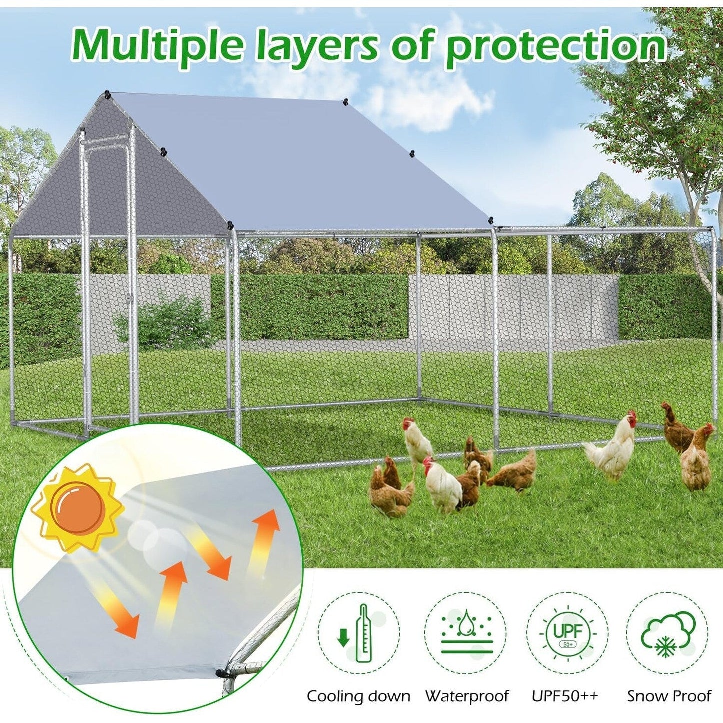 AECOJOY Grand poulailler en métal avec cage à poulets en métal