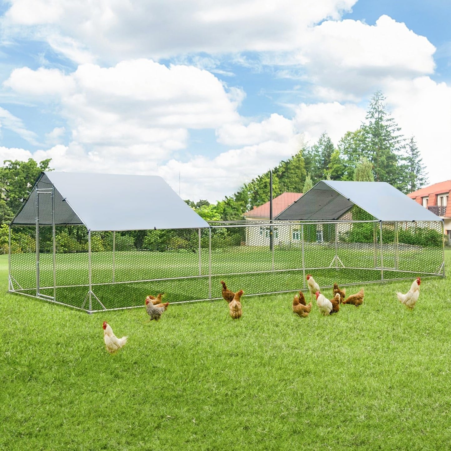 AECOJOY Grand poulailler en métal avec cage à poulets en métal