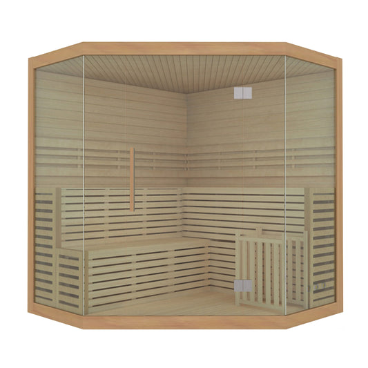 Sauna d'intérieur sec et humide en bois ALEKO pour 5 à 6 personnes avec chauffage électrique - 75 x 75 x 83 pouces
