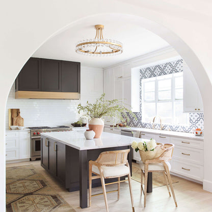 Plafonnier semi-encastré en cristal Elvira à 8 lumières, forme de roue de chariot