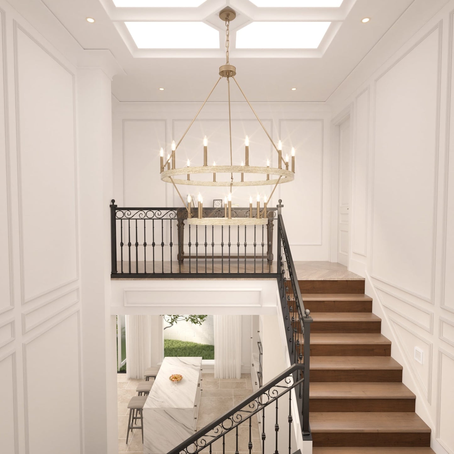 Lustre rond en forme de roue de chariot de style ferme moderne Acroma à 20 lumières de 40 po avec UL