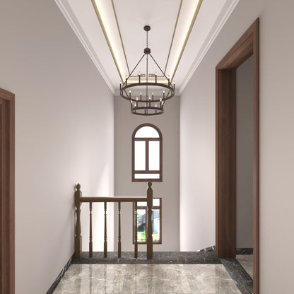 Lustre rond en forme de roue de chariot de style ferme moderne Acroma à 20 lumières de 40 po avec UL