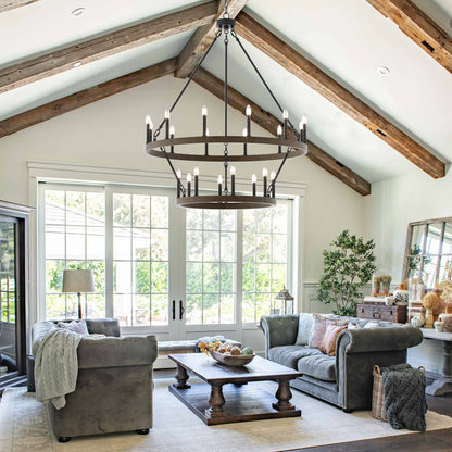 Lustre rond en forme de roue de chariot de style ferme moderne Acroma à 20 lumières de 40 po avec UL