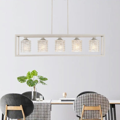 Lustre rectangulaire en cristal moderne de 37 pouces à 5 lumières pour salle à manger - 37 pouces
