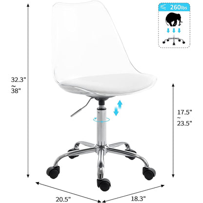 Chaise de bureau pivotante en acrylique à hauteur réglable sans accoudoirs