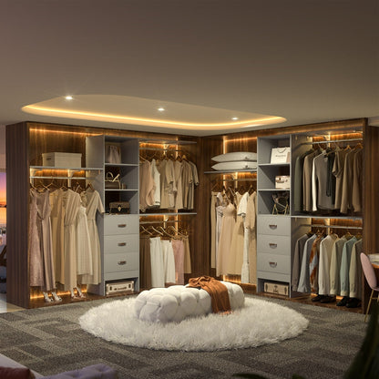 Organisateur de placard ajustable Rackcog 120'' avec tiroirs, système de placard avec étagères à monter soi-même pour placards et dressings