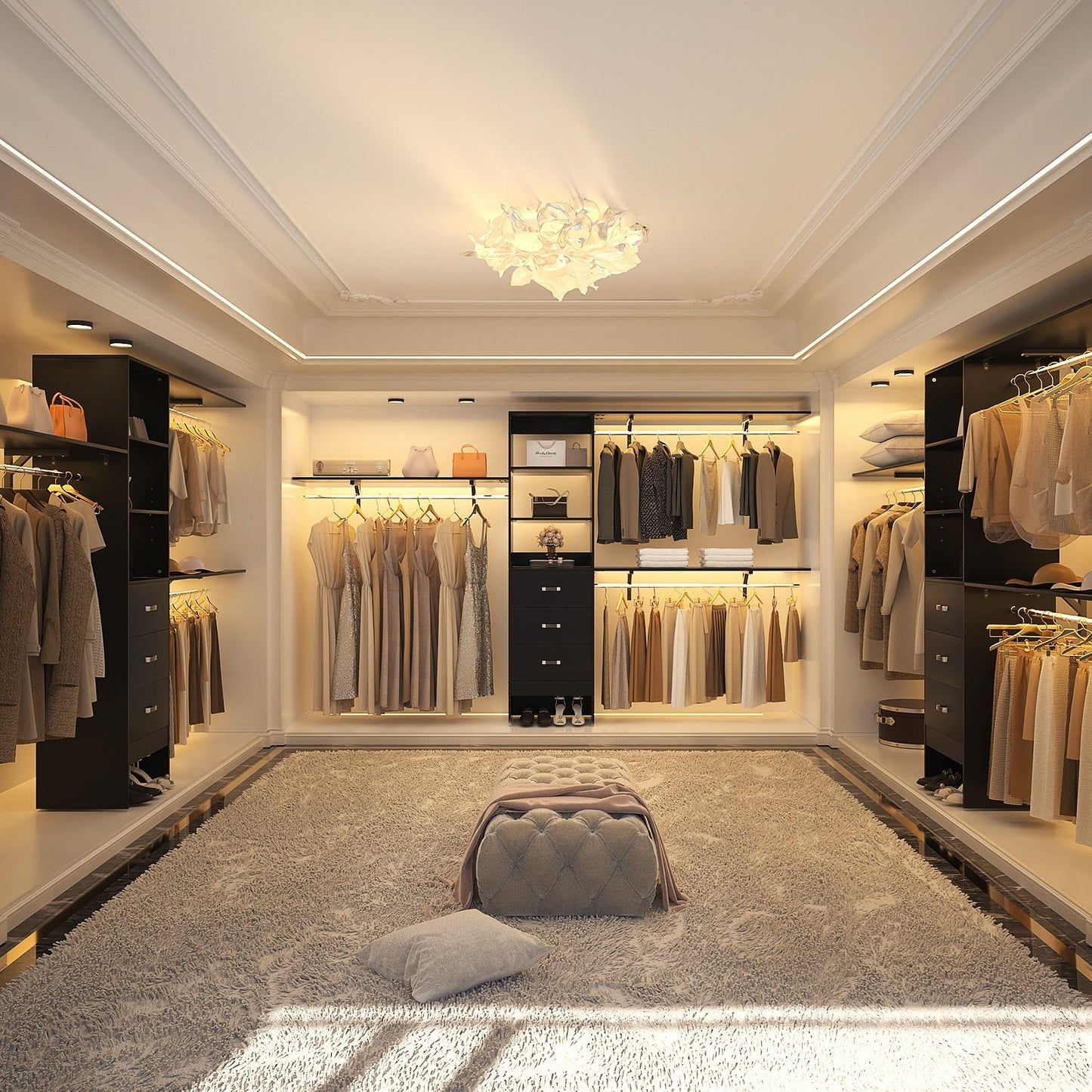 Organisateur de placard ajustable Rackcog 120'' avec tiroirs, système de placard avec étagères à monter soi-même pour placards et dressings