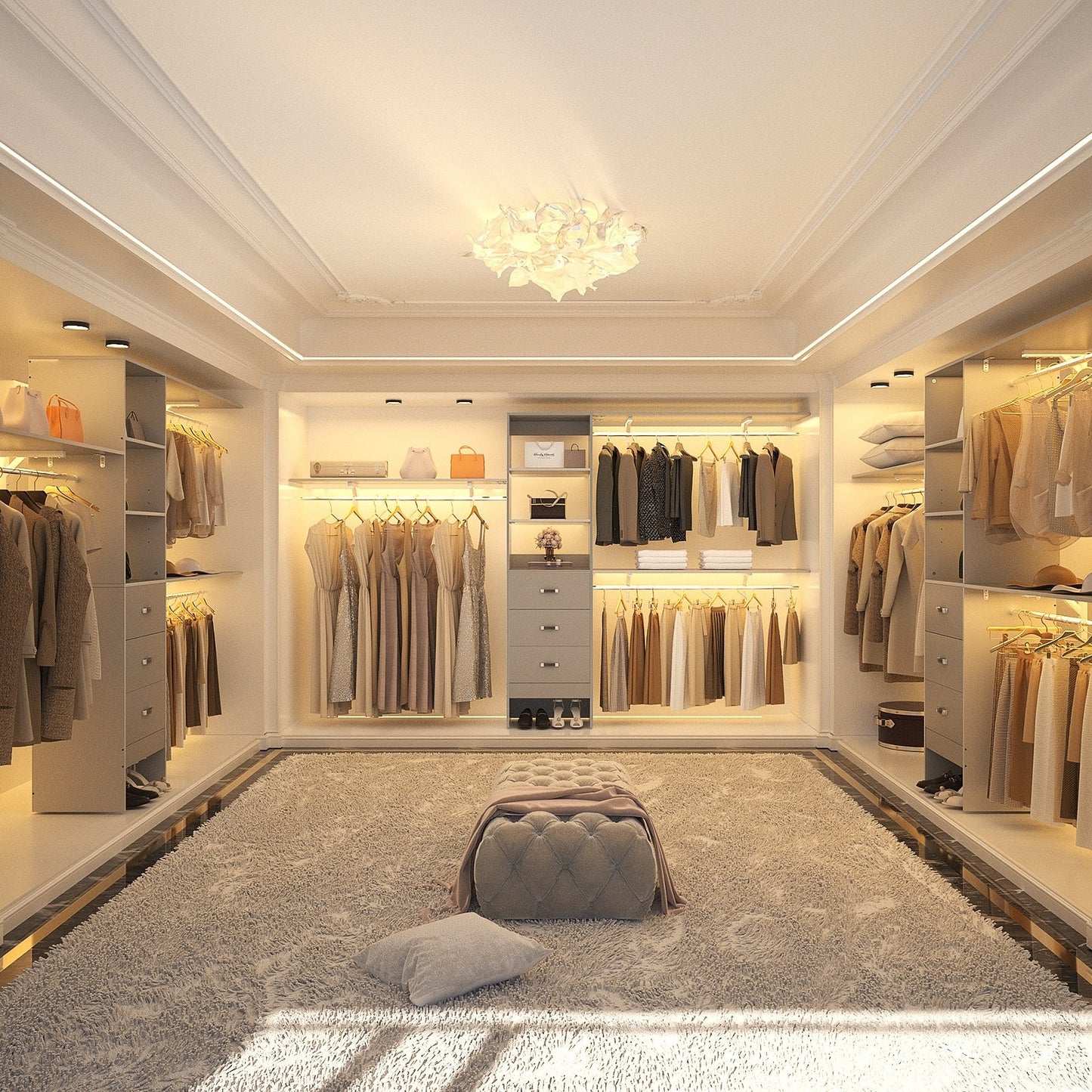 Organisateur de placard ajustable Rackcog 120'' avec tiroirs, système de placard avec étagères à monter soi-même pour placards et dressings