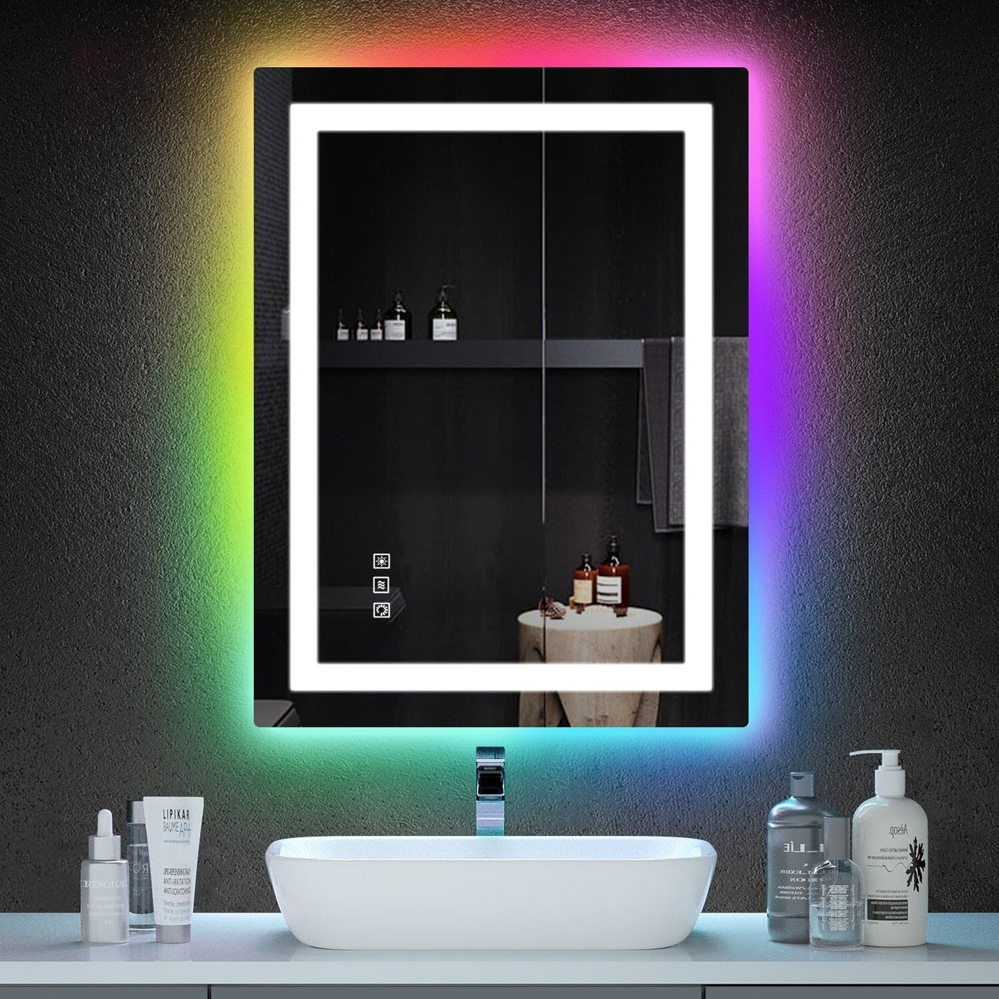 Miroir de salle de bain antibuée rétroéclairé RVB et à éclairage frontal LED