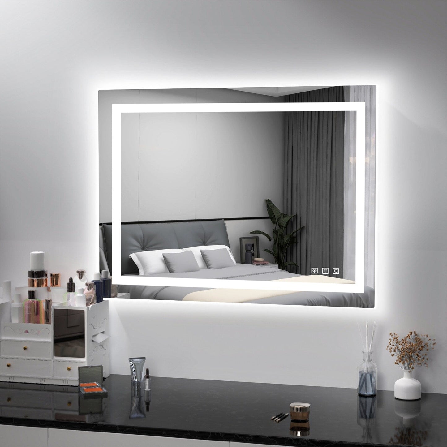 Miroir de salle de bain antibuée rétroéclairé RVB et à éclairage frontal LED