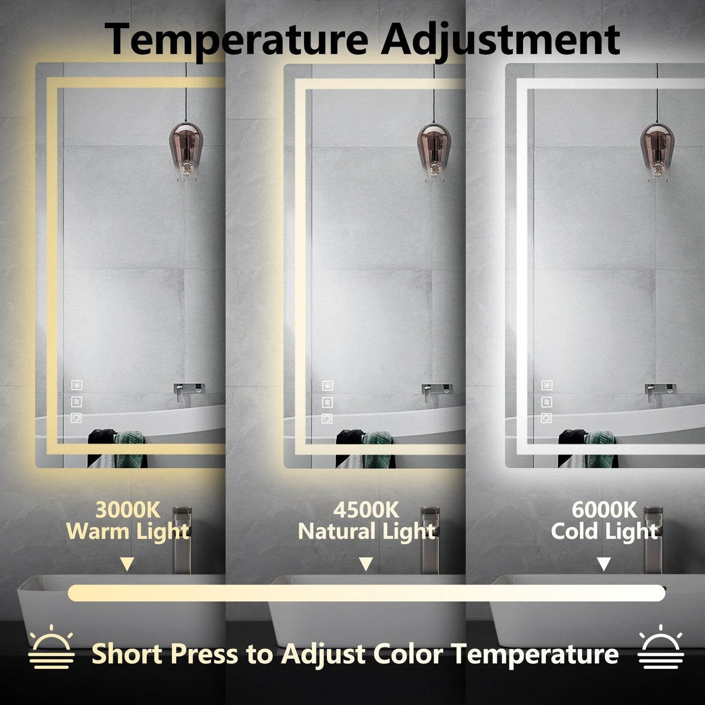 Miroir de salle de bain antibuée rétroéclairé RVB et à éclairage frontal LED