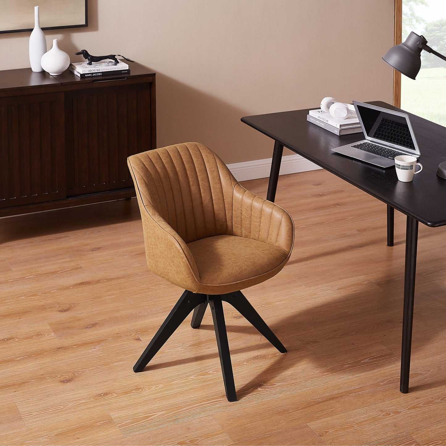 Fauteuil d'appoint pivotant Art Leon pour bureau moderne avec pieds en bois