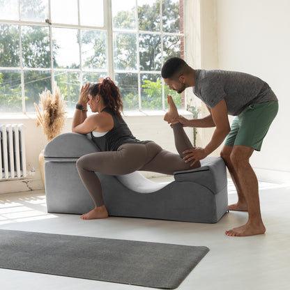 Chaise longue convertible Avana Kami / Yoga et massage - Ottomane 2 en 1 avec fauteuil de yoga pliable dissimulé, microvelours - N/A
