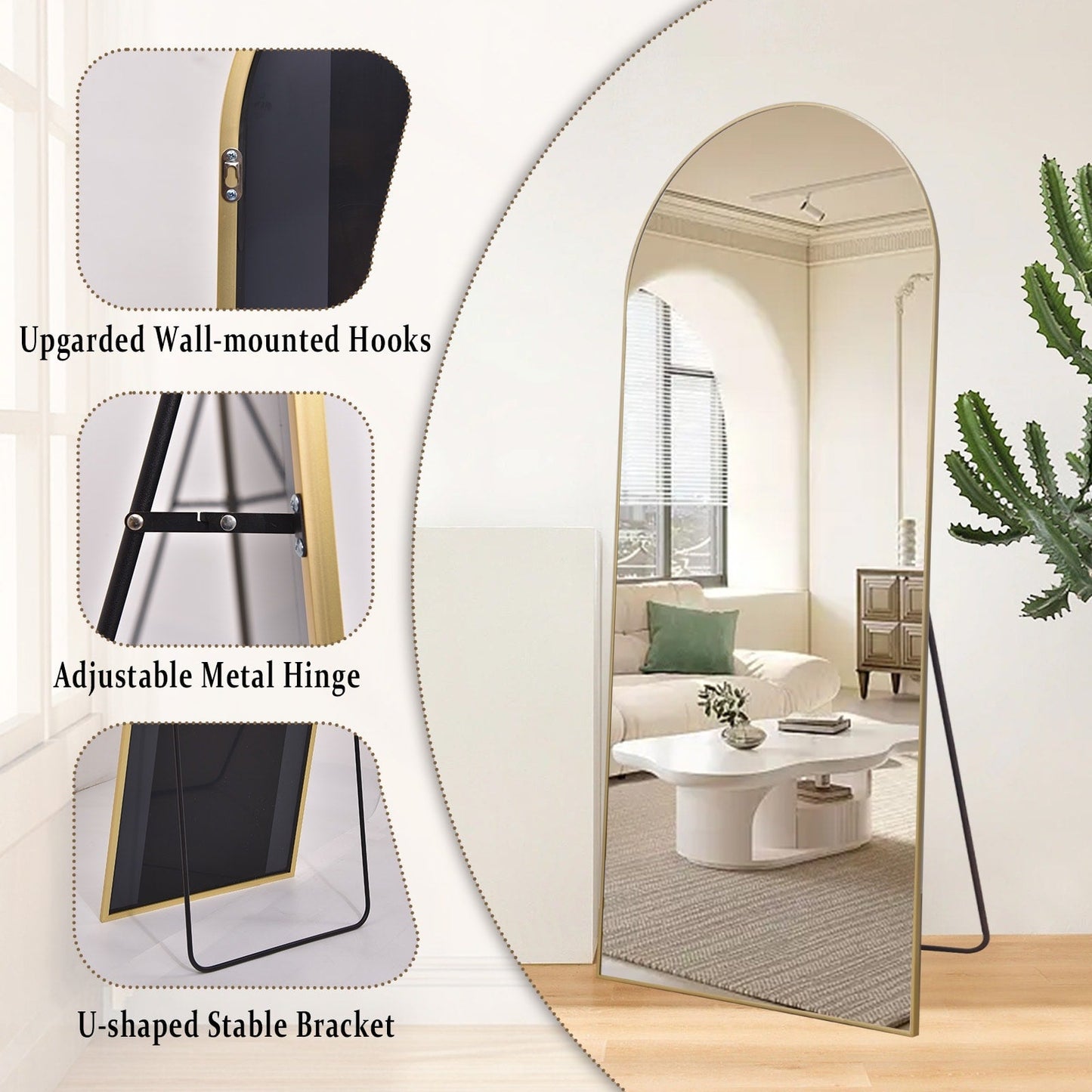 Miroir sur pied en métal arqué, miroir pleine longueur, miroir mural