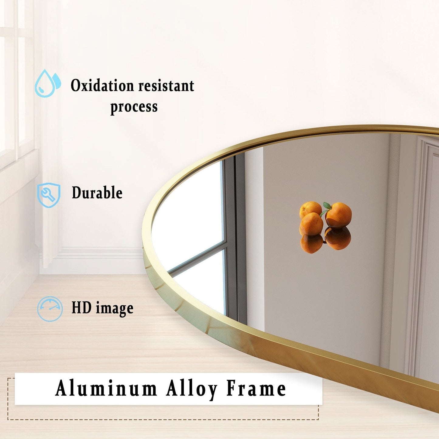 Miroir sur pied en métal arqué, miroir pleine longueur, miroir mural