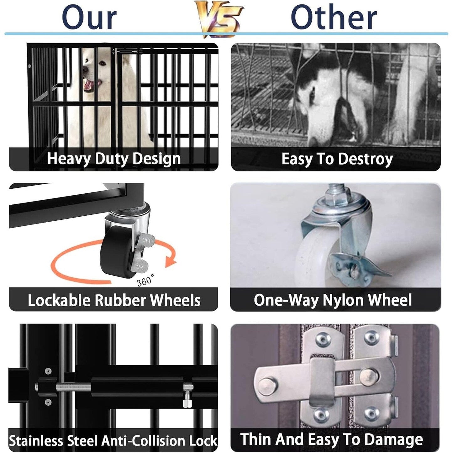 Cage pour chien Bossin 48/38 pouces, robuste et indestructible, cage anti-évasion avec roues verrouillables