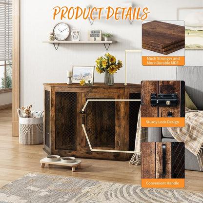 Niche d'angle pour chien Bossin, niche en bois de 44/52 pouces avec filet, niche décorative en bois pour chien, idéale pour l'intérieur